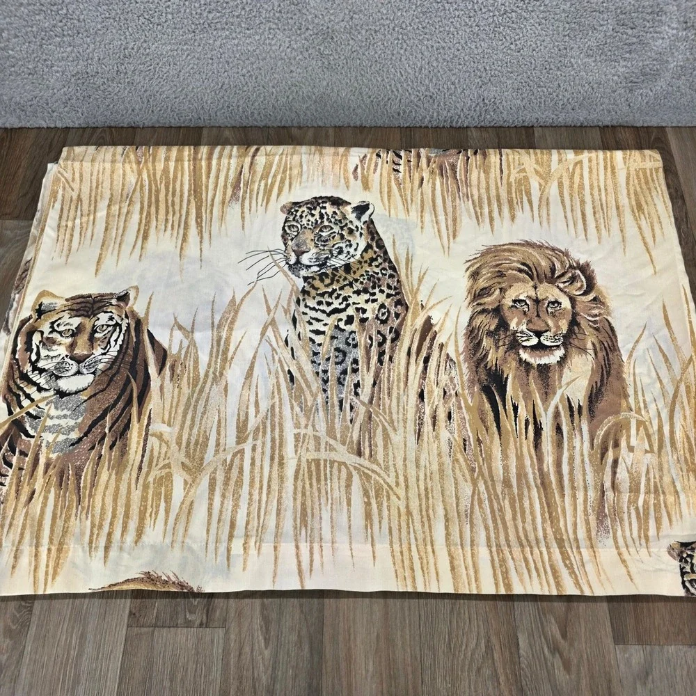 Vintage American Lifestyle Burlington Safari Twin Flat Sheet Lion Tiger Leopard
